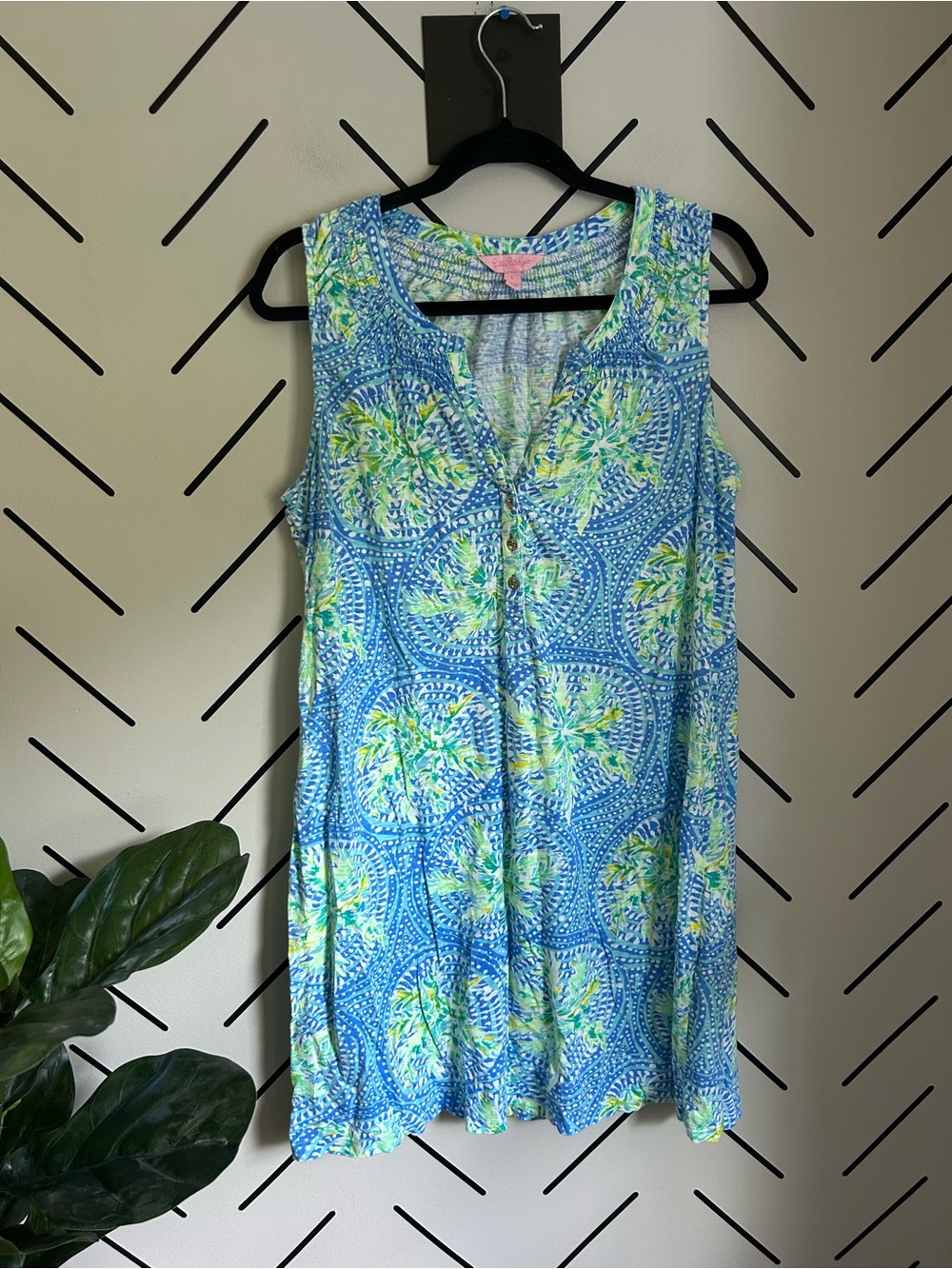 Lilly Pulitzer Essie Shift Henley Dress Tropic Like It's Hot Bennet Blue EUC